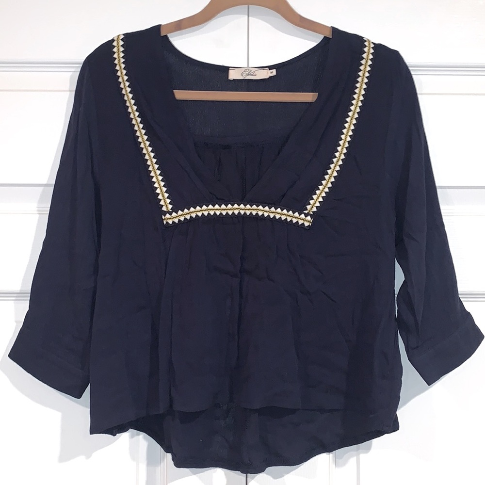 3/4 sleeve blue blouse